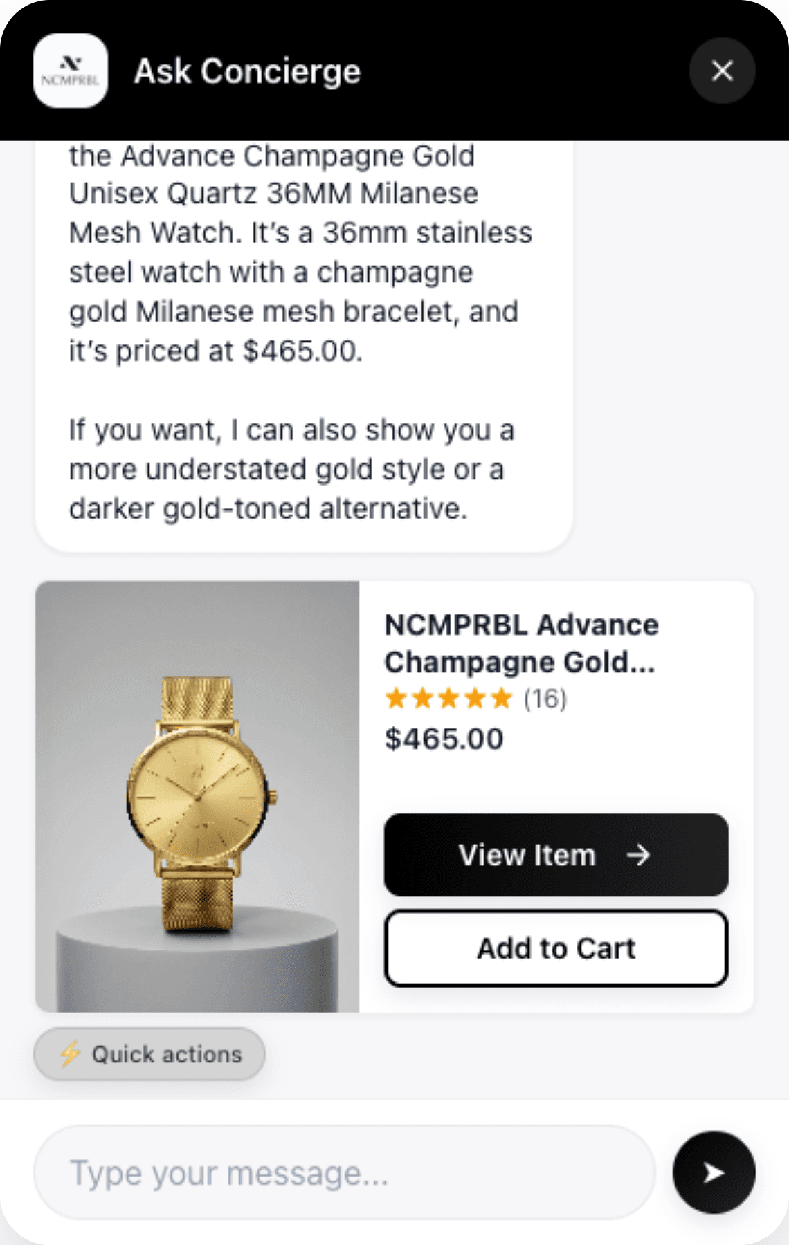 Carti answering a product question on a live Shopify store, with a product card and add to cart button
