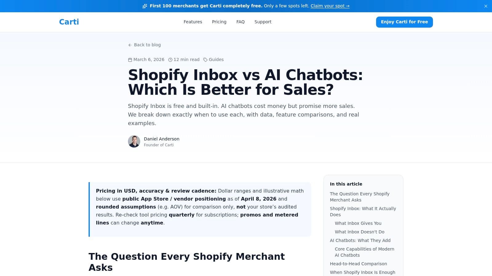 Screenshot from https://heycarti.com/blog/shopify-inbox-vs-ai-chatbots